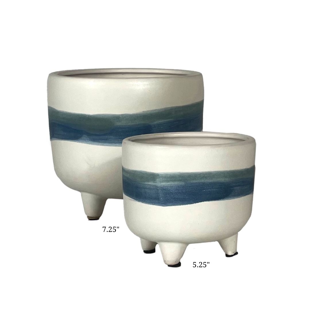 Penelata Footed Planter – White/Blue – 7.25″